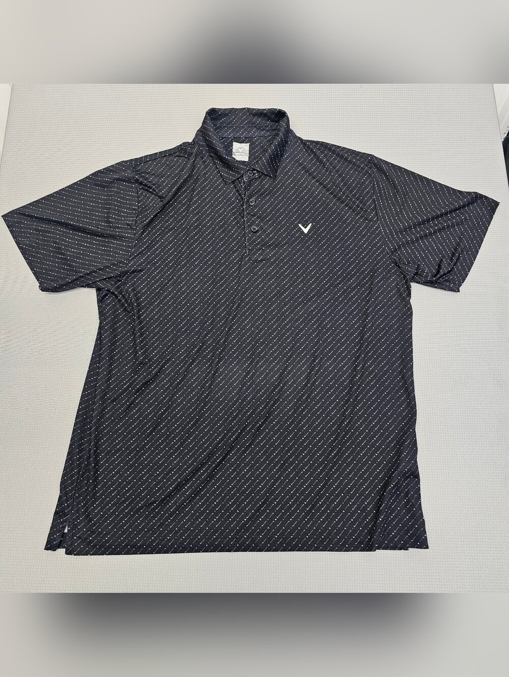 Callaway Black Polo Shirt with White Logo and Diagonal Pinstripes 0078